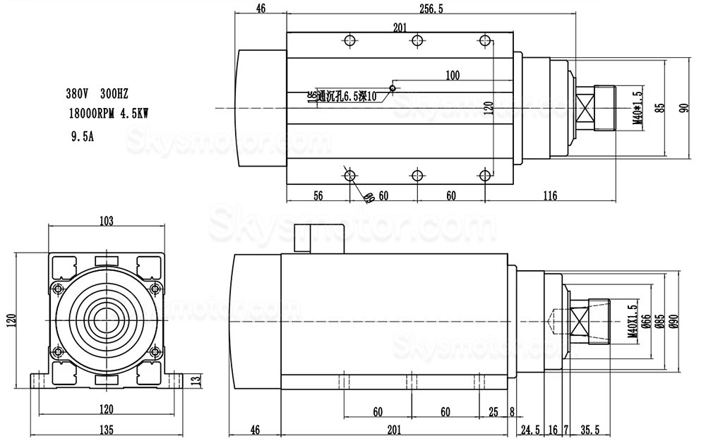 空冷式CNCスピンドルモーター GDZ120x103-4.5 220V/380V 4.5kW 18000RPM/24000RPM ER32コレット 400Hz